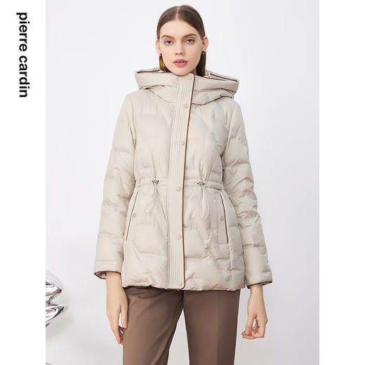 皮尔卡丹女装羽绒服冬季新款浅米色收腰连帽鸭绒外套P3493Y3404M1
 商品图3
