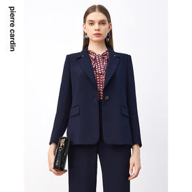 皮尔卡丹女装西装春秋一粒扣藏蓝色通勤高端西服上衣P3326U3928N0
