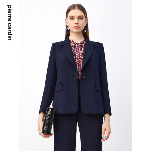 皮尔卡丹女装西装春秋一粒扣藏蓝色通勤高端西服上衣P3326U3928N0
 商品图0