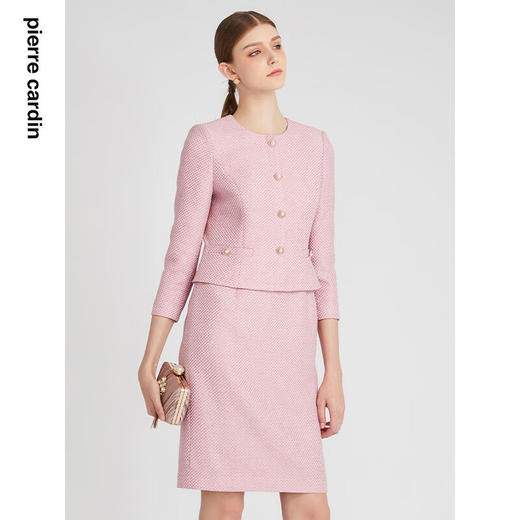 皮尔卡丹女装连衣裙秋季圆领假两件通勤职业直筒裙P2310E2886F0
 商品图2