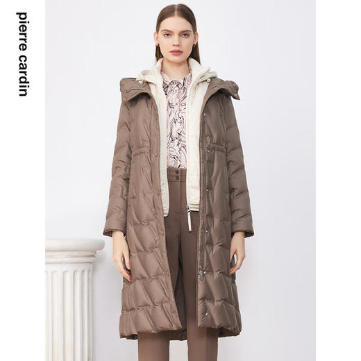皮尔卡丹女装羽绒服冬季咖色中长款宴会时尚保暖外套P3493Y3402K1
 商品图0