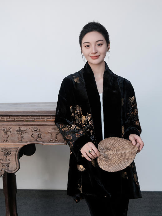 盛唐牡丹|黑色丝绒烫金开衫外套 商品图5