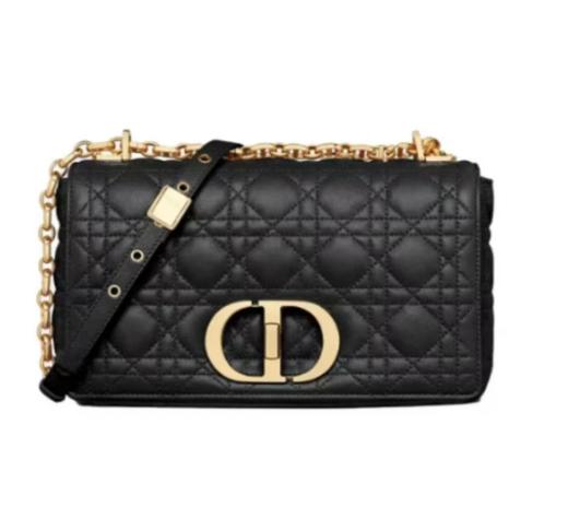 DIOR迪奥 Caro 藤格纹金扣 柔软牛皮革 链条包单肩包斜挎包 中号女款 黑色 商品图0