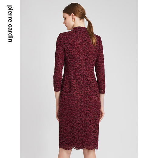 皮尔卡丹女装连衣裙酒红蕾丝优雅复古修身A字裙P2323E2881T0
 商品图2