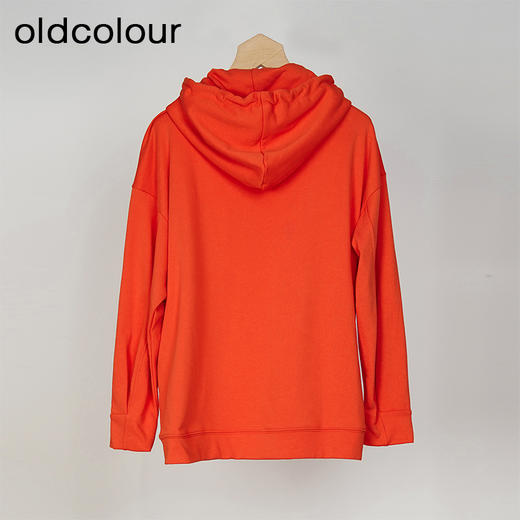 oldcolour春秋款气质百搭宽松显瘦连帽红色长袖T恤女O11023105 商品图1