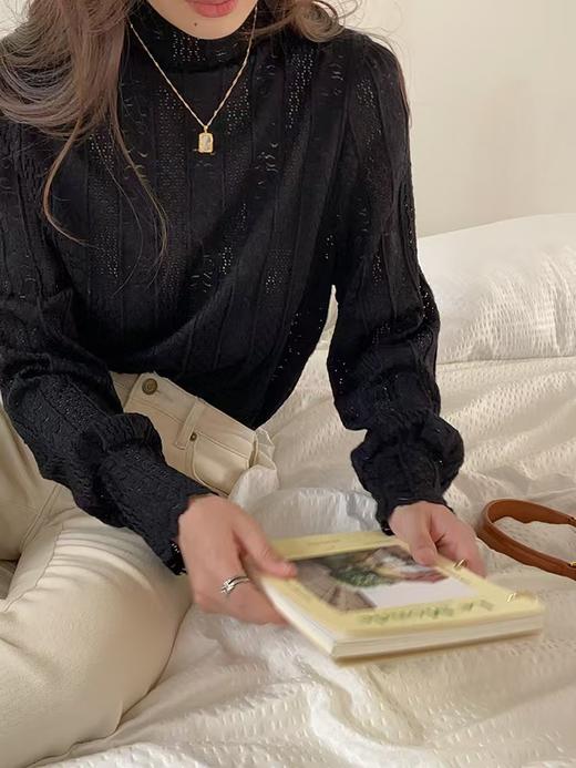 名媛美半高领花瓣打底衫 小灯笼荷叶袖美妙衫 商品图3