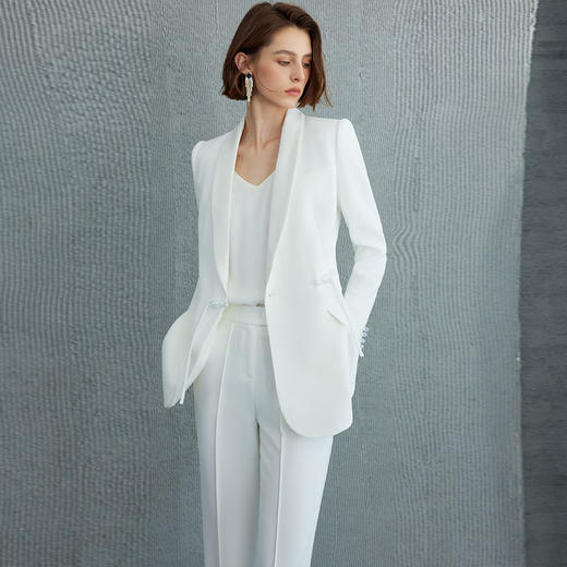 IWY/白色西装外套女高级感醋酸缎面新中式国风西服套装主持正装CP2078 商品图1
