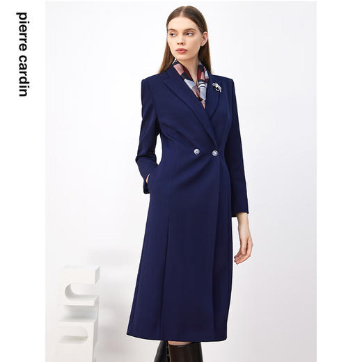 皮尔卡丹女装风衣春秋新款蓝色西服领时尚宽松女大衣P3316G3992N0
 商品图4