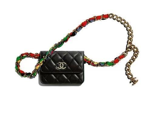 CHANEL 香奈儿 小羊皮配丝带和金属 链条元素彩虹链条包 腰包 腰链 女款 小号 黑色/多彩 商品图0