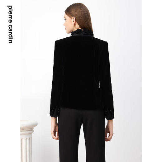 皮尔卡丹女装西装春秋丝绒花边立领日常时尚设计外套P3321U3997B0
 商品图2