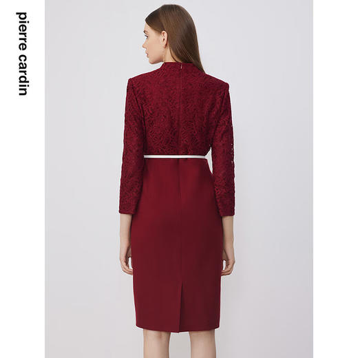 皮尔卡丹女装淑女蕾丝拼接毛呢通勤复古修身连衣裙P3318E3830T0 商品图2