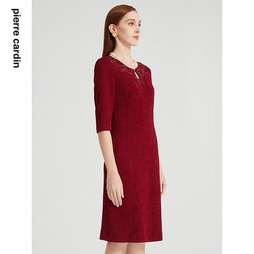 皮尔卡丹女装连衣裙醋酸提花短袖淑女气质场合A字裙P2104E2073T0 商品图2