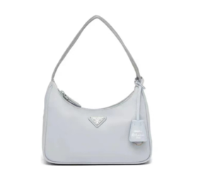 PRADA普拉达 Re-Edition 经典银扣三角标 再生尼龙织物 Hobo腋下包手提单肩包 迷你 女款 矢车菊蓝色
