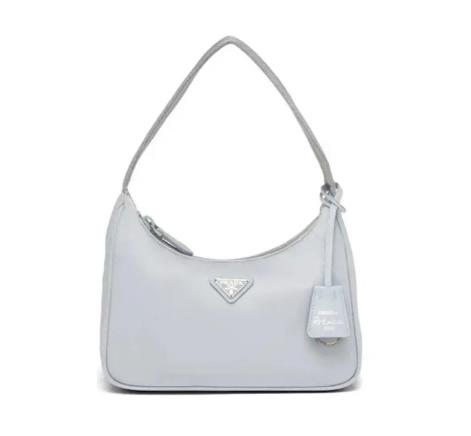 PRADA普拉达 Re-Edition 经典银扣三角标 再生尼龙织物 Hobo腋下包手提单肩包 迷你 女款 矢车菊蓝色 商品图0