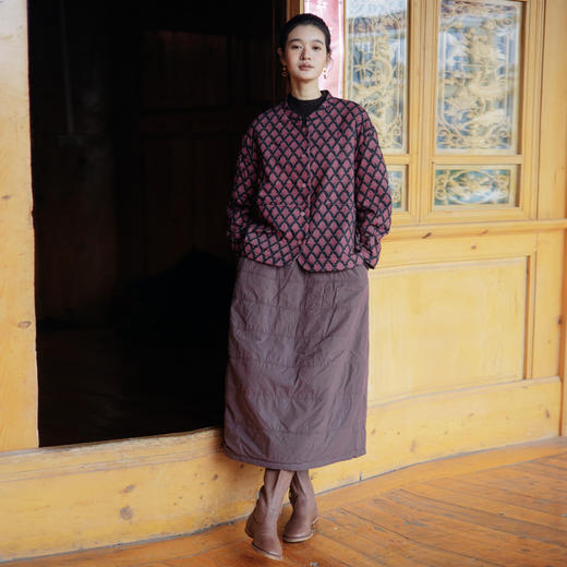 绽放787朵/秋冬亚麻棉磨毛菱形印花棉服棉针织绗棉落肩袖短外套 商品图1