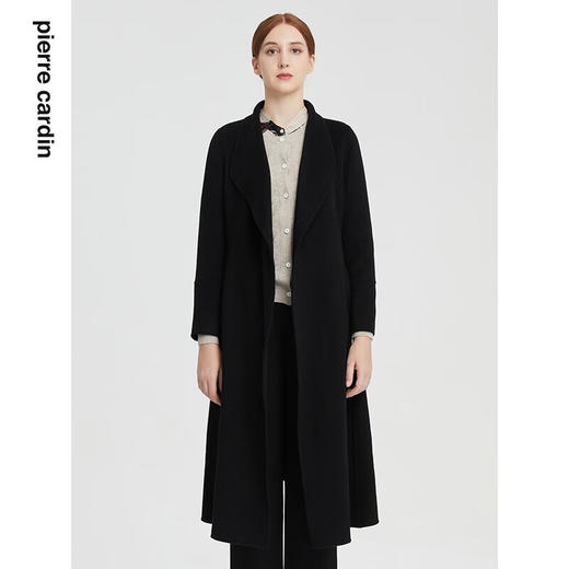 皮尔卡丹女装毛呢外套秋冬高级感驼色长款系带收腰大衣P1487C1931
 商品图4