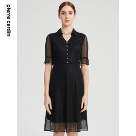 皮尔卡丹女装连衣裙夏季网纱百褶淑女短袖通勤A字裙P2237D2021B0

