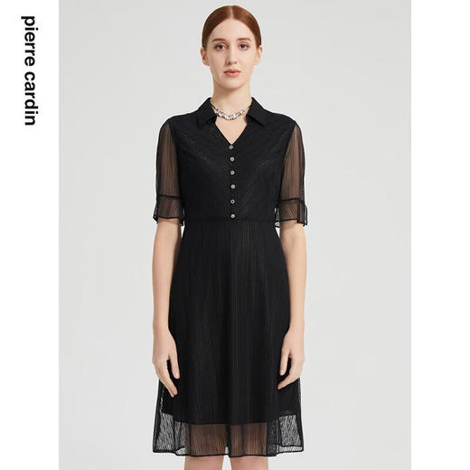 皮尔卡丹女装连衣裙夏季网纱百褶淑女短袖通勤A字裙P2237D2021B0
 商品图0