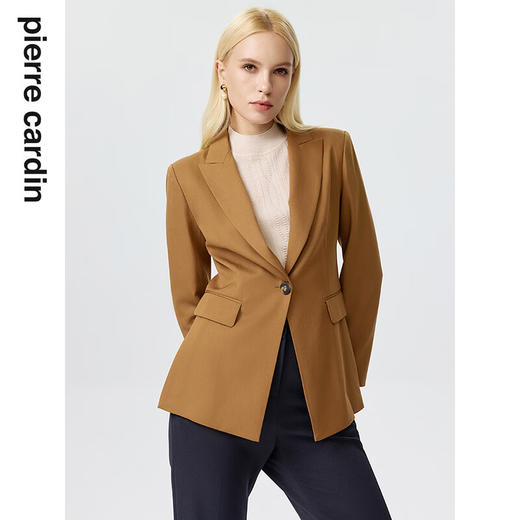 皮尔卡丹女装西装春秋深驼色一粒扣通勤羊毛西服上衣P2341U2930M0
 商品图3