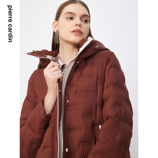 皮尔卡丹女装羽绒服咖色中款加厚日常通勤羽绒外套P3493Y3410K0 商品图4