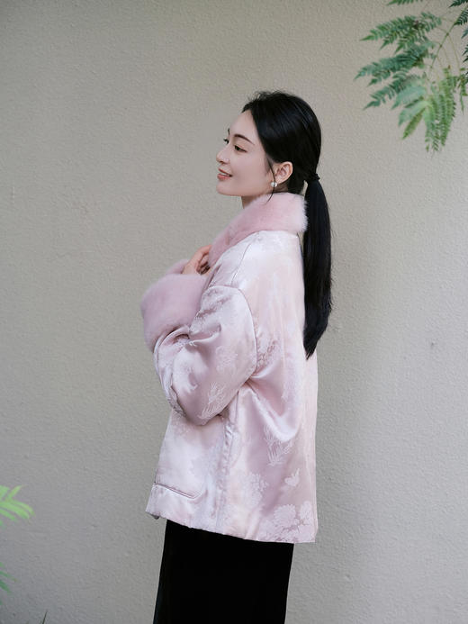 盛唐牡丹|银粉梅兰竹菊冠乐绉配水貂毛棉服 商品图5