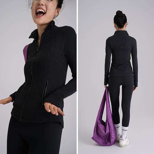 【高弹面料】修身拉链后背隐藏镂空外套 全拉链方便穿脱 收腰显瘦 两侧拉链口袋 抗起球 不掉色 商品图8