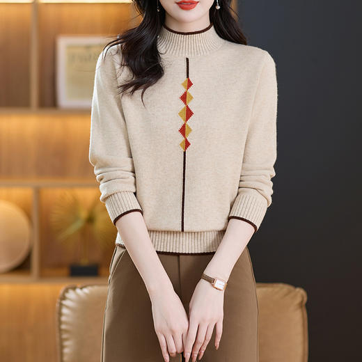 CC-89-C883半高领毛衣女士2024年新款秋冬季提花宽松内搭时尚打底衫 商品图1