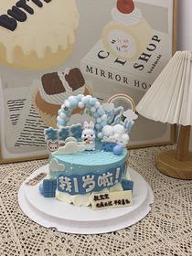 1岁生日蛋糕 蓝色兔子主题款