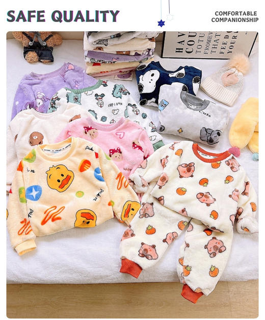 【佑族A类婴幼儿级儿童法兰绒家居服Y121套装】秋冬🍂降温保暖神器 😎 ✔️柔软细腻✔️舒适好看✔️重工品质✔️不含荧光剂！ 商品图2