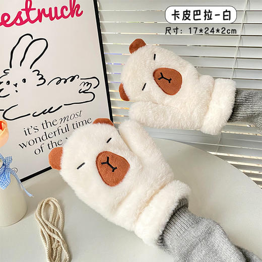 【敲暖喝！卡皮巴拉毛茸茸手套】冬天就要暖烘烘呀，可爱卡皮巴拉毛绒手套女冬季，加绒保暖可挂脖骑行防寒学生全包连指QQ 商品图5