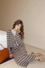 LNNNS 慵懒条纹针织连衣裙开衫套装 18907 商品缩略图1