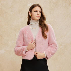 PH105斯尔丽24冬季新款复古皮毛一体颗粒绒剪绒小香风时尚仿皮草外套