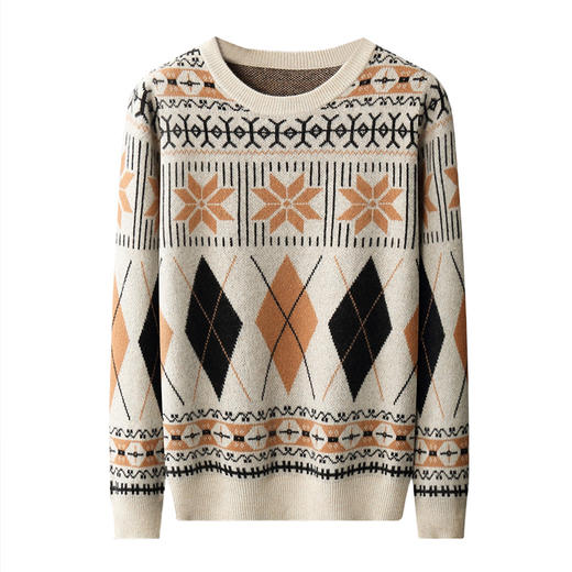 红览 圆领复古提花羊毛衫男士时尚百搭羊毛针织打底衫M2229 商品图4