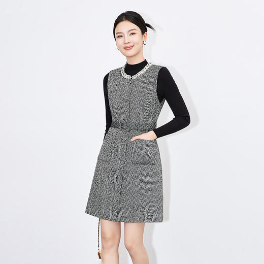 【高货wl】全新升级【铂金会员339/天猫459/差价120】(03213) 洛诗琳小香风重工钉钻羊毛混纺无袖背心裙针织上衣两件套 商品图1