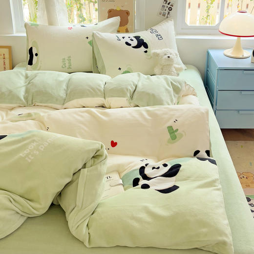 自然醒小清新印花牛奶绒床上四件套冬季加厚双面绒珊瑚绒被套床单三件套4NH166 商品图6