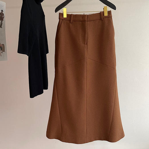 【顺丰包邮】01324 洛诗琳秋冬氛围咖色轻鱼尾羊毛呢料半裙20230 商品图3