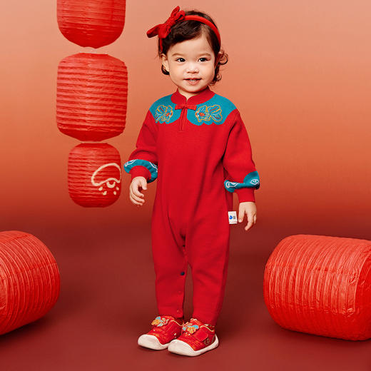 【非遗联名】迷你巴拉连体衣男女童柔软保暖国风毛织拜年服 商品图2