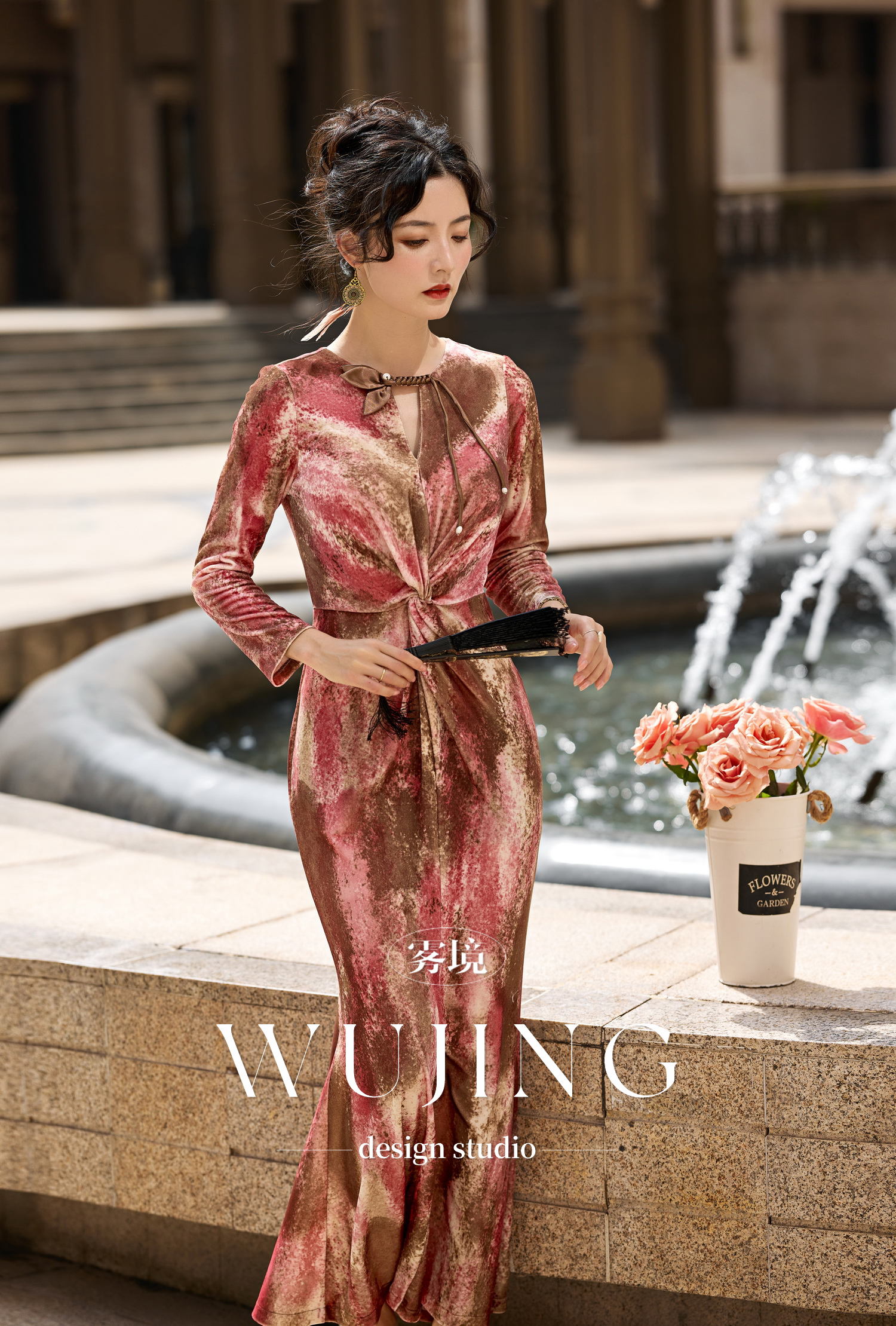 【雾境定制新款】红粉佳人系列 进口渲染丝绒显瘦高级连衣裙 4202107