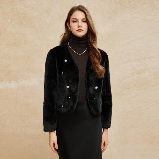 PH105斯尔丽24冬季新款复古皮毛一体颗粒绒剪绒小香风时尚仿皮草外套 商品图6