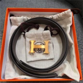 HERMES爱马仕磨砂金色扣 Tgo小牛皮双面皮腰带 男女同款 黑色/锡器灰 3.2cm