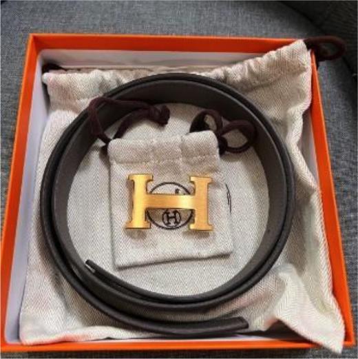 HERMES爱马仕磨砂金色扣 Tgo小牛皮双面皮腰带 男女同款 黑色/锡器灰 3.2cm 商品图0