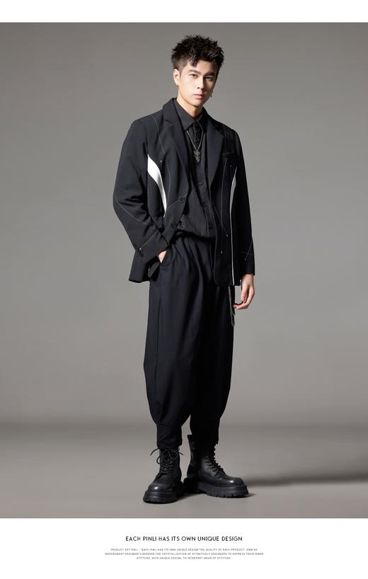 PINLI品立秋季新款黑白拼接撞色西装男明线高级休闲西服外套B243106035 商品图9