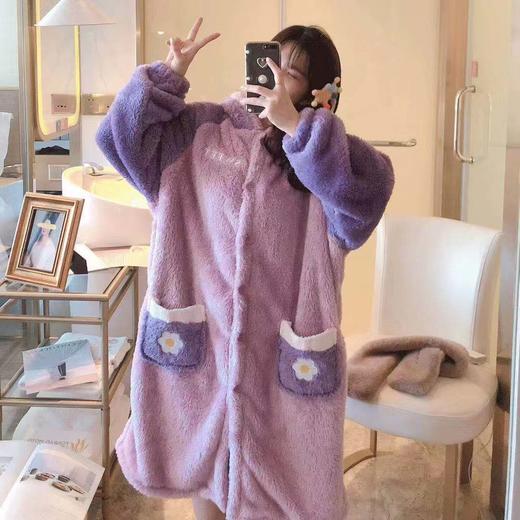 果壳同款珊瑚绒睡袍女冬季情侣连帽卡通睡衣可外穿加绒保暖家居服学生潮流新款睡衣可外穿家居服 商品图3