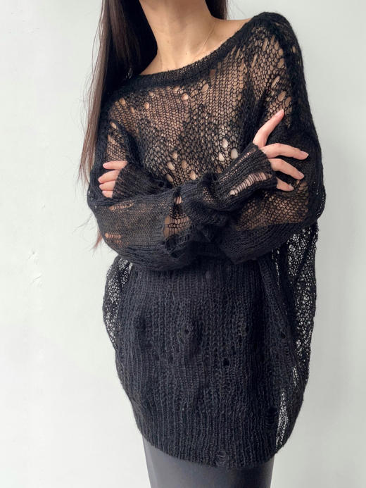 TU｜C01SS22-KW03-YM01-BK00 黑色露背马海毛针织衫 商品图2