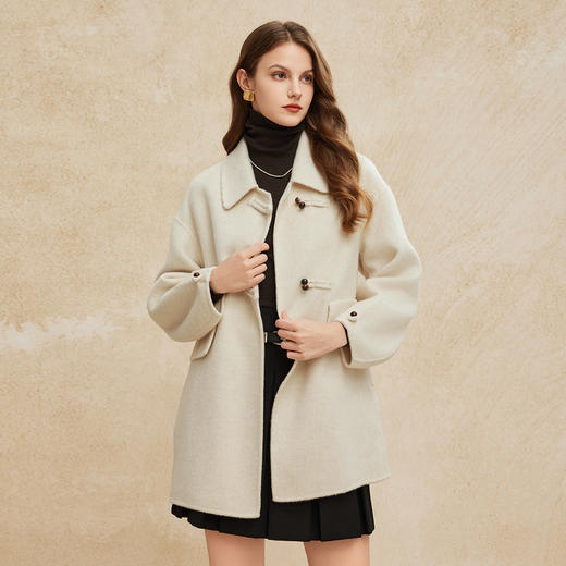 PH955斯尔丽24新款时尚翻领羊毛高支白领通勤显瘦直身双面呢大衣 商品图3