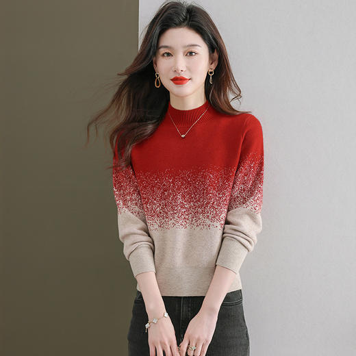 CC-QQH-965渐变色半高领针织厚款毛衣女2024秋冬新款时尚套头内搭针织打底衫 商品图3