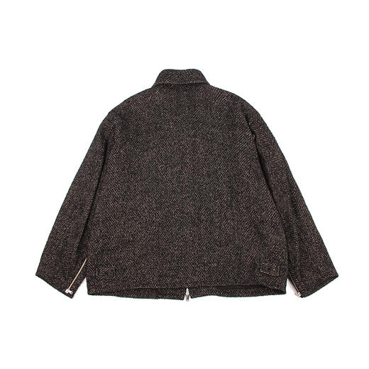 YOKE TWEED STAND COLLAR ZIP 粗花呢羊毛亚麻混纺拉链立领大衣 商品图4