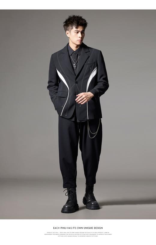 PINLI品立秋季新款黑白拼接撞色西装男明线高级休闲西服外套B243106035 商品图10