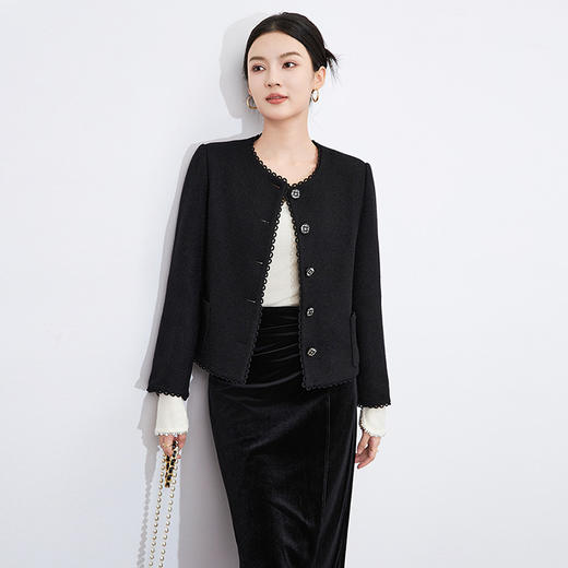 【高货wl】全新升级【铂金会员321/天猫429/差价108】(03006) 洛诗琳秋冬*高级感羊毛小香风圆领短款外套正肩上衣 商品图3