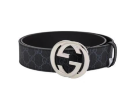 GUCCI古驰 双G板扣 皮革 皮带 男款黑色 宽4cm